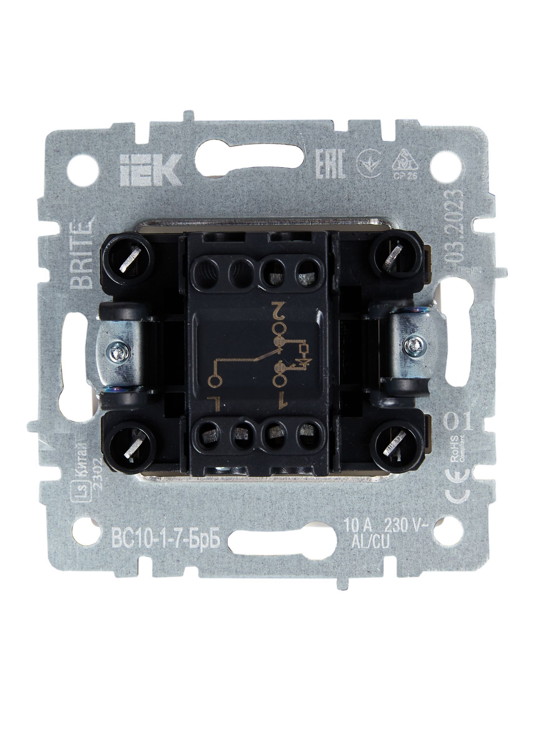 BRITE Выключатель 1-клавишный проходной с индикацией 10А ВС10-1-7-БрБ белый IEK - Фото 4