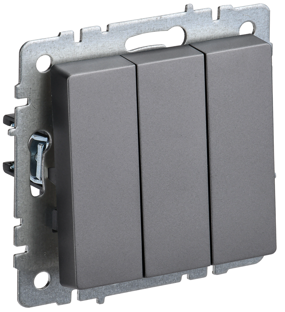 BRITE Выключатель 3-клавишный 10А ВС10-3-0-БрС сталь IEK BR-V30-0-10-K46