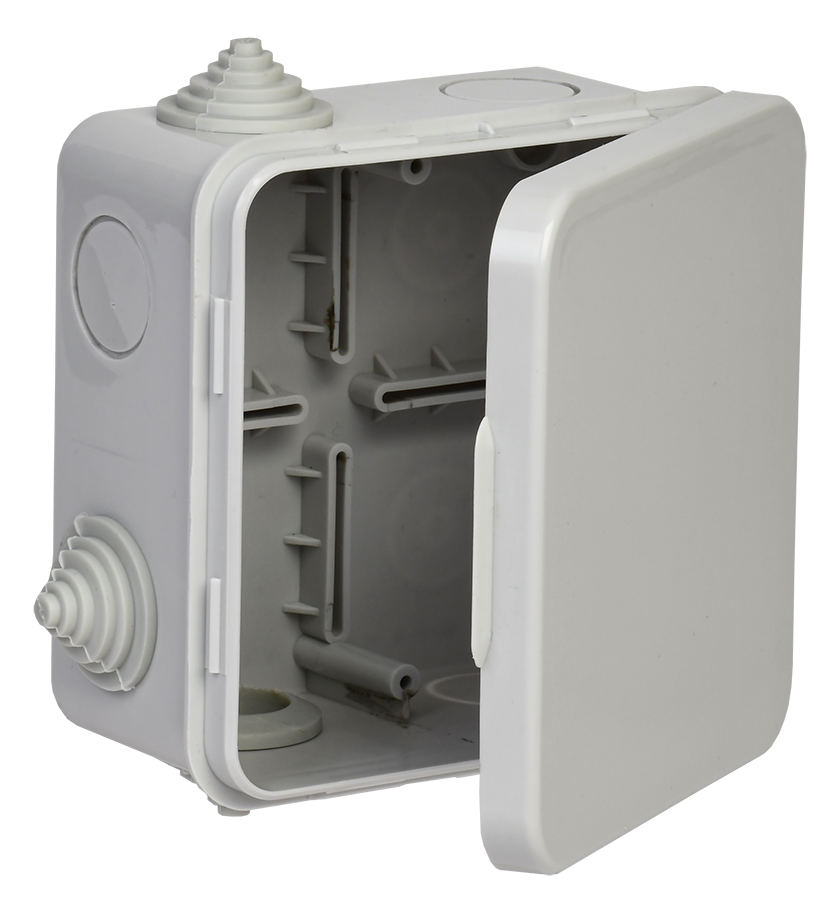 Коробка распаячная для о/п 100х100х50мм IP54 КМ41256 безгалогенная (HF) с откидной крышкой 8 гермовводов серая IEK UKO31-100-100-050-K03-54