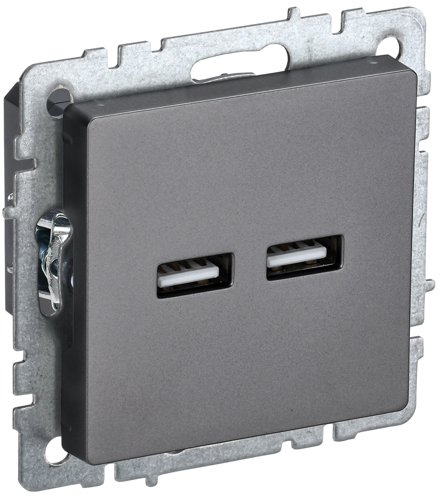 BRITE Розетка USB A+A 5В 3,1А РЮ10-1-БрС сталь IEK