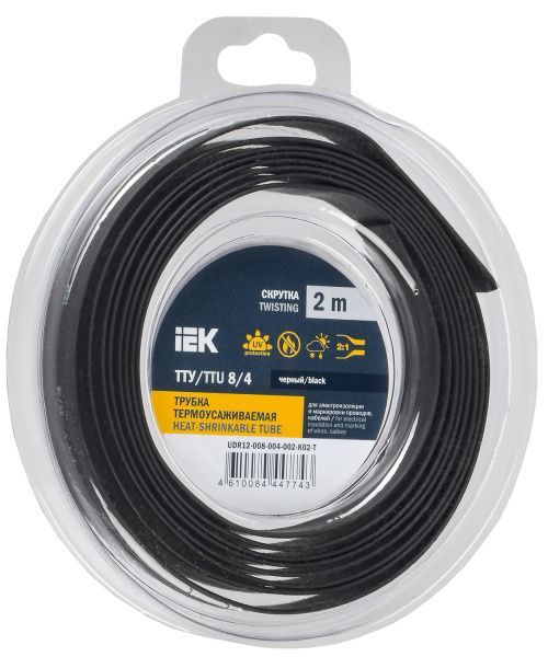 Трубка термоусадочная ТТУ нг-LS 8/4 черная (2м/упак) IEK UDR12-008-004-002-K02-T