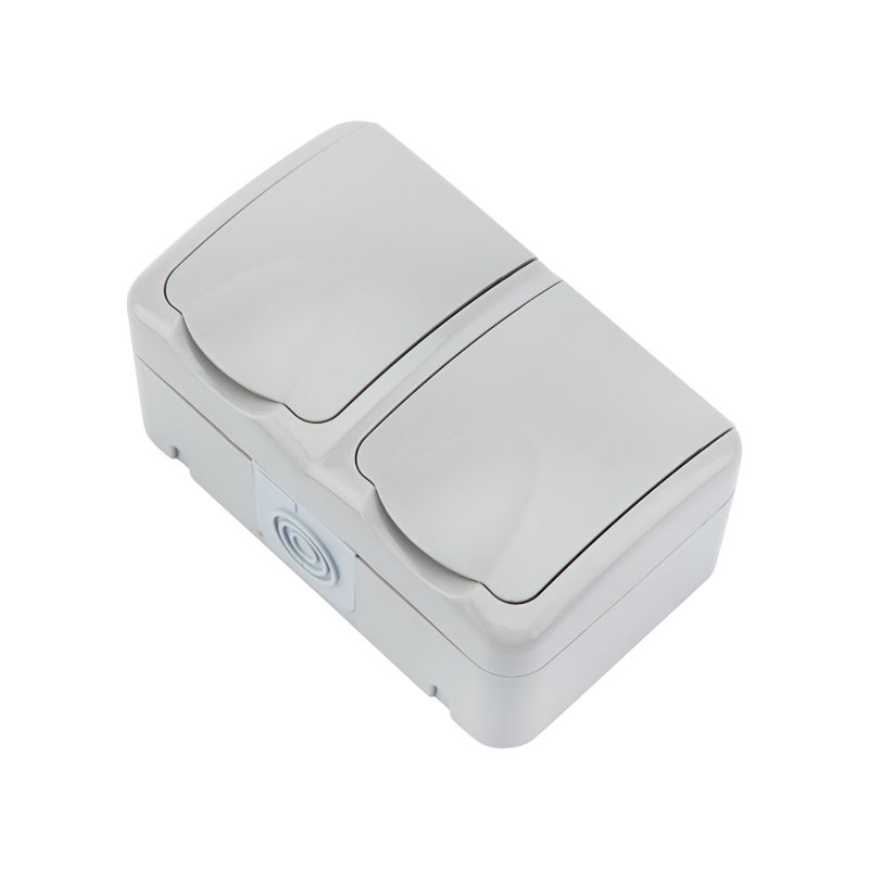 Блок горизонтальный 2 розетки (керамика) Mini OG IP54 с/з, о/у, серый KRANZ