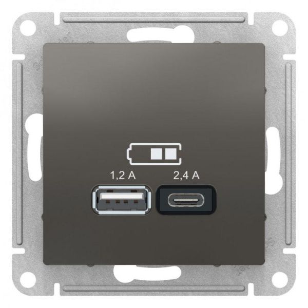 Розетка USB AtlasDesign тип A+C 5В/2.4А 2х5В/1.2А механизм сталь SE ATN000939