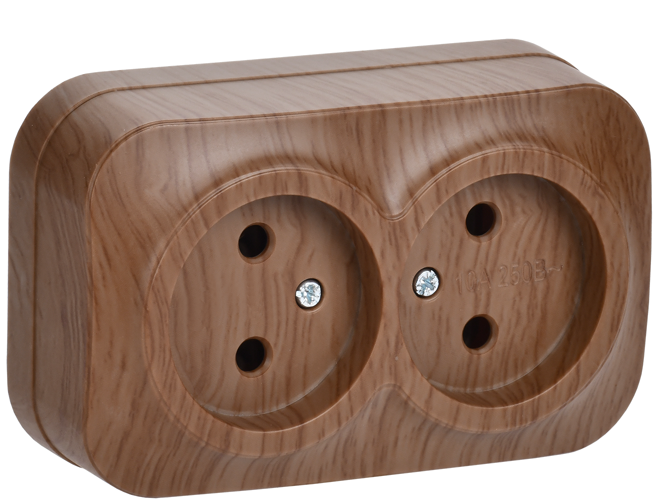 GLORY Розетка 2-местная для открытой установки без заземления без защитных шторок 10А РС22-2-ХД дуб IEK ERH20-K24-10