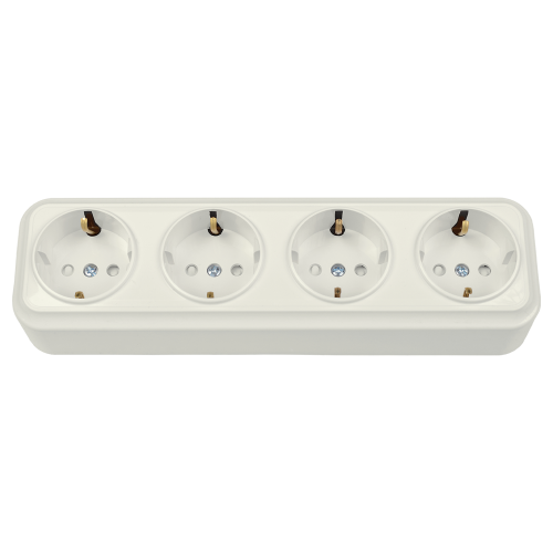 Розетка штепсельная четырехместная для открытой установки с заземляющим контактом со шторками РА16-0