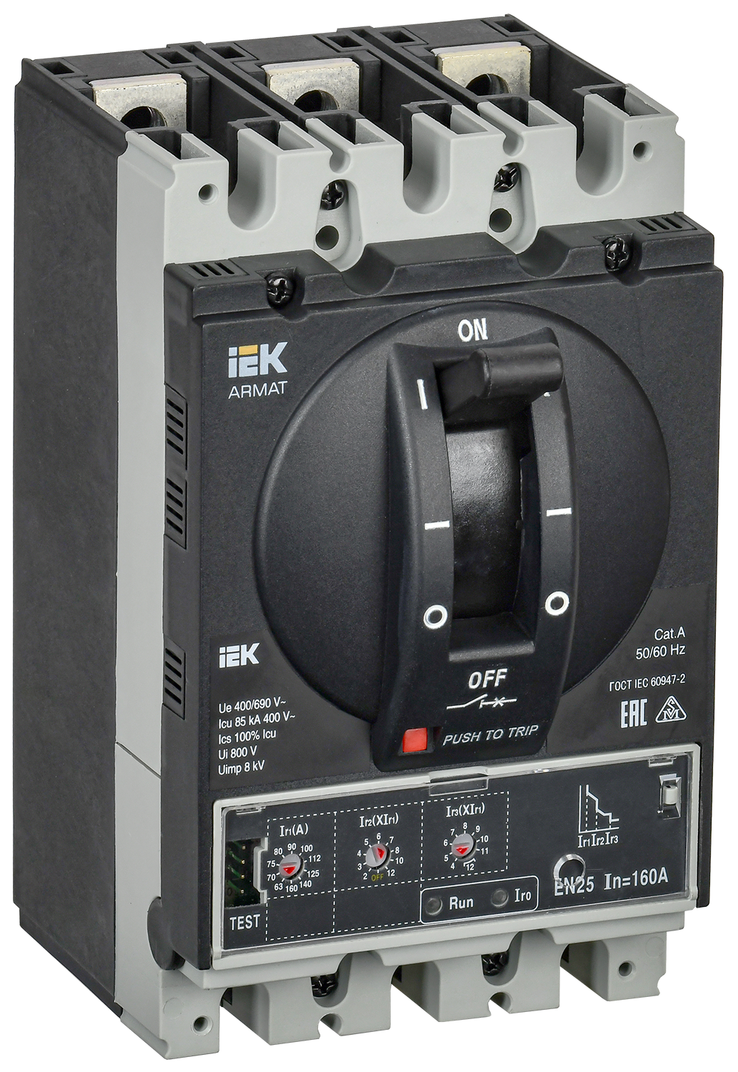 ARMAT Автоматический выключатель в литом корпусе 3P типоразмер D 85кА 160А расцепитель электронный стандартный IEK AR-MCCB-3D-085-0160A-ELSC