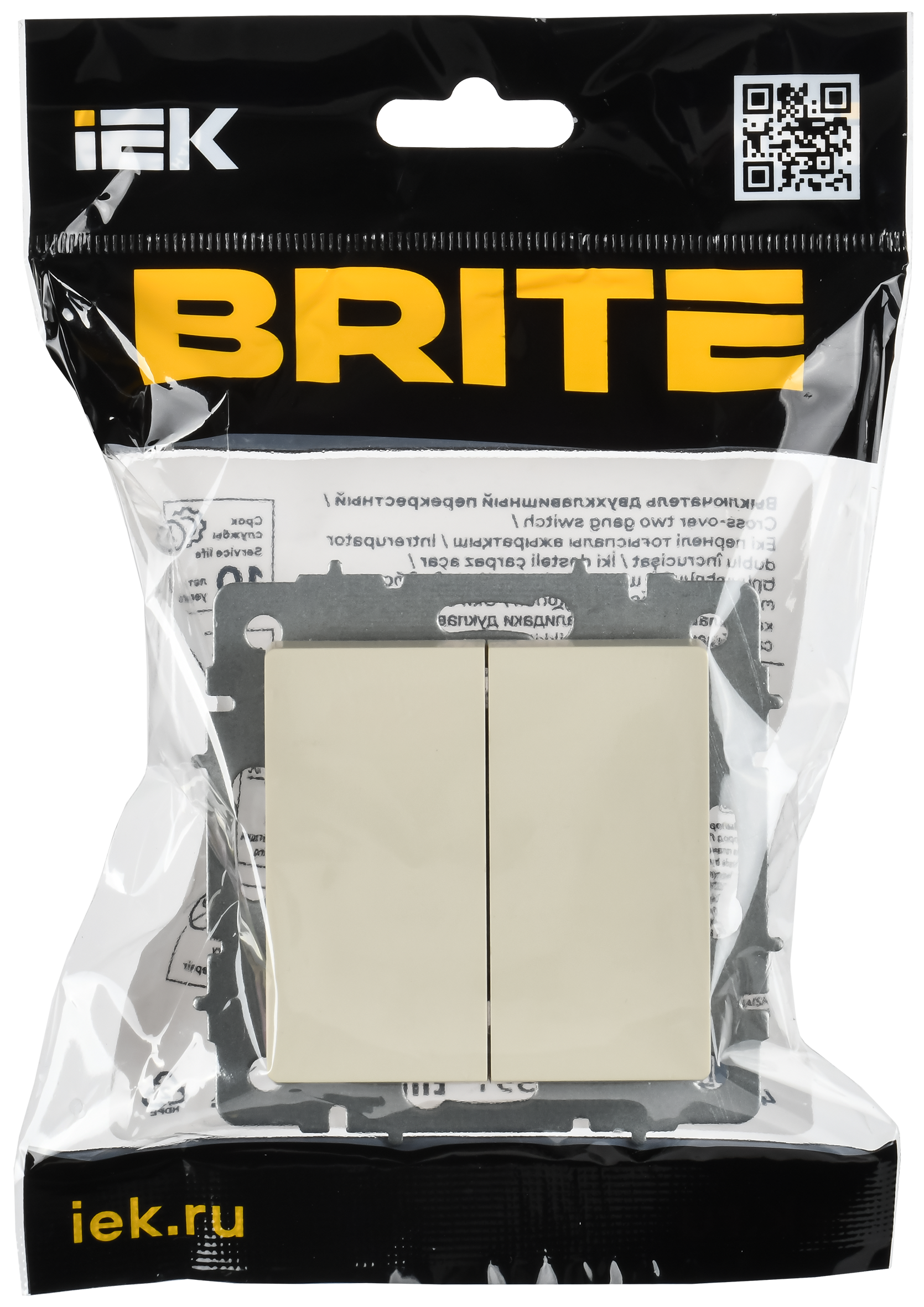 BRITE Выключатель 2-клавишный перекрестный 10А ВС10-2-3-БрКр бежевый IEK - Фото 2