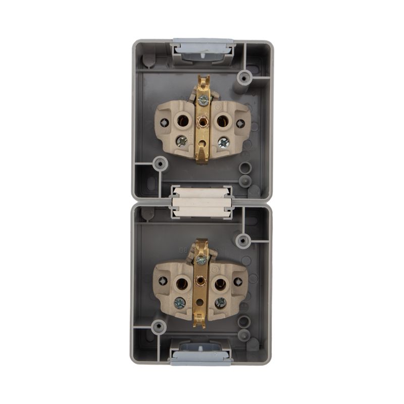 Блок вертикальный 2 розетки (керамика) INDUSTRIAL IP54 с/з, о/у, серый KRANZ - Фото 5