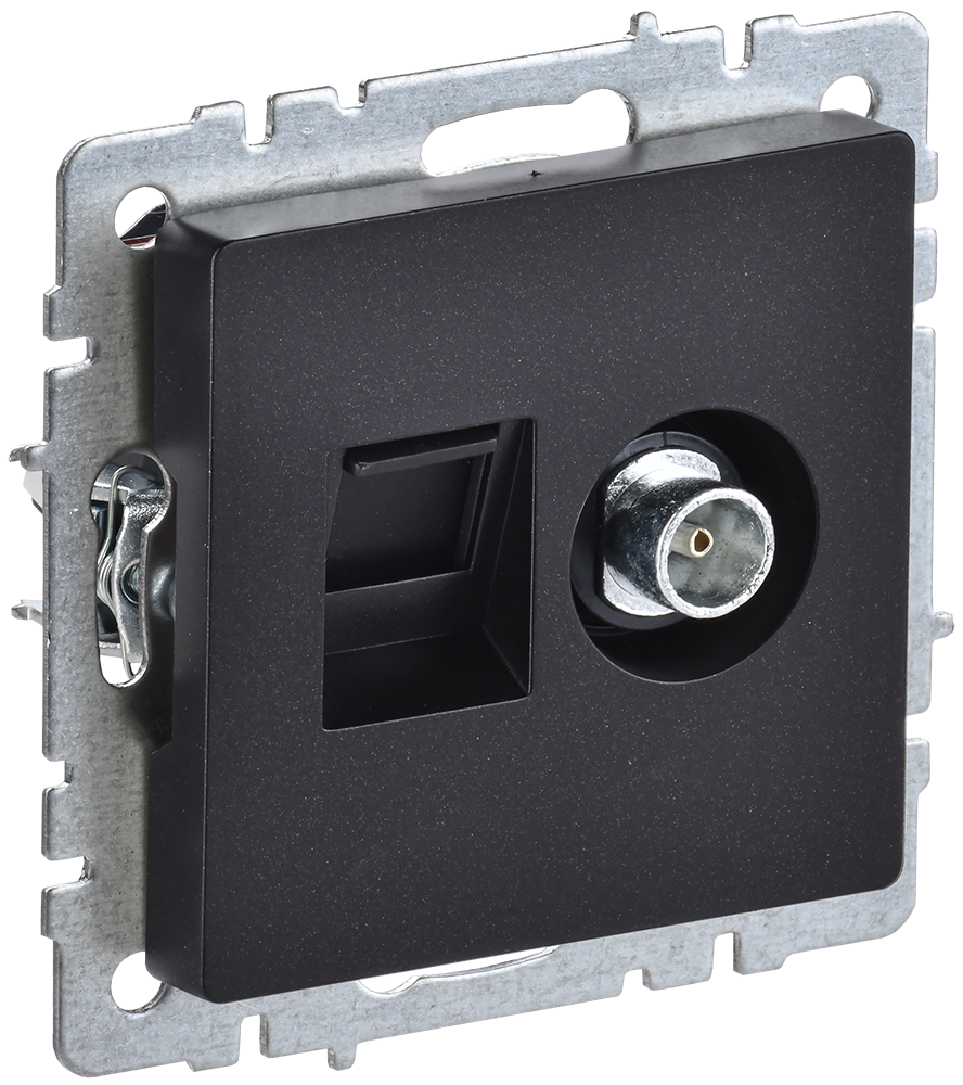 BRITE Розетка двойная TV+RJ45 кат.5E РТВ/РК12-БрЧ черный IEK BR-AK20-1-K02