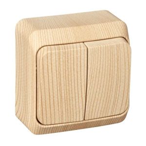 Выключатель 2-кл. ОП Этюд Дача 10А IP20 сосна SE BA10-002D 134013