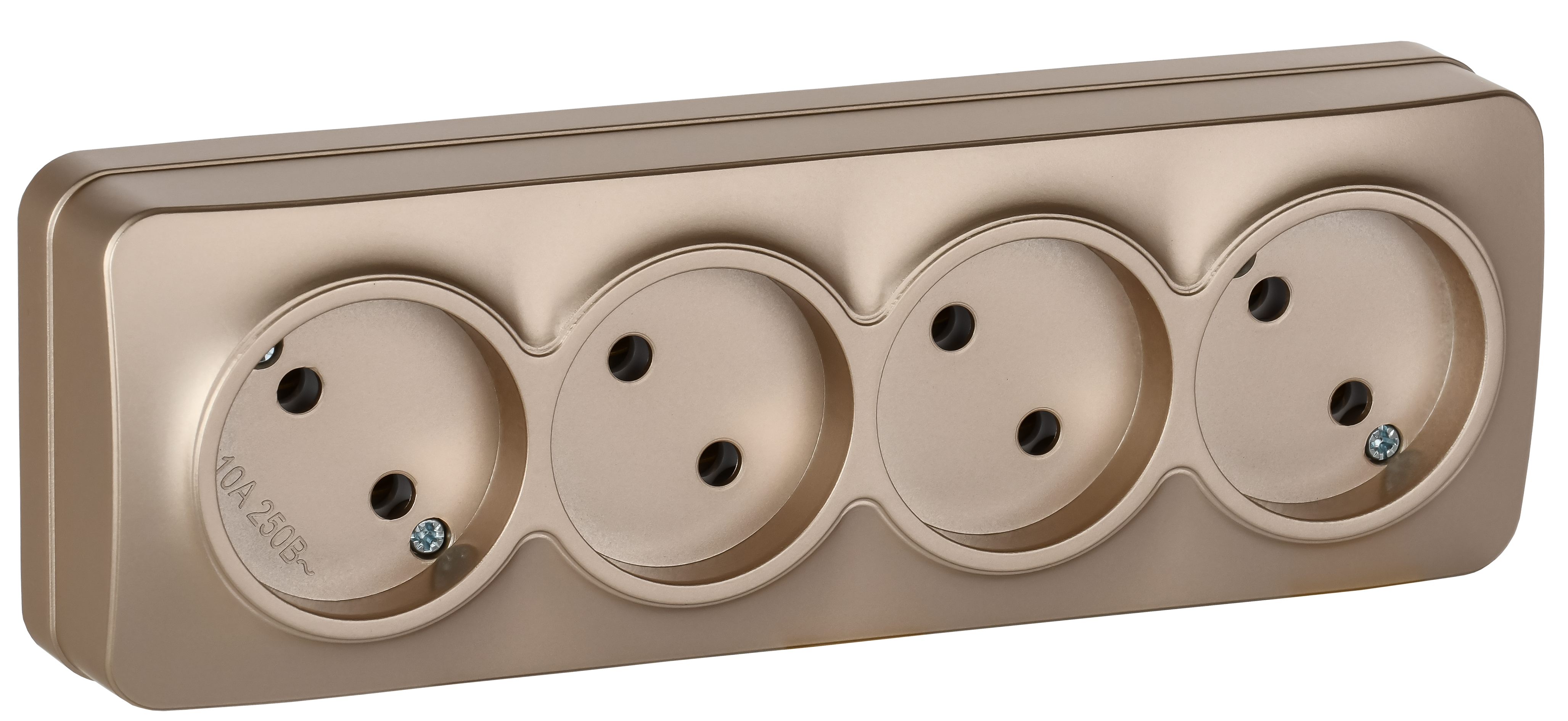 GLORY Розетка 4-местная для открытой установки без заземления без защитных шторок 10А РС24-2-ХШм шампань матовый IEK ERH40-K37M-10