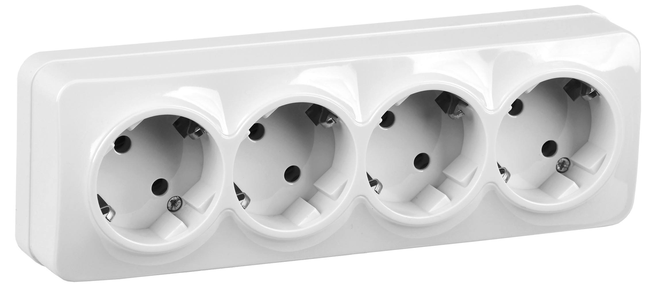 GLORY Розетка 4-местная для открытой установки с заземлением без защитных шторок 16А РС24-3-ХБ белый IEK