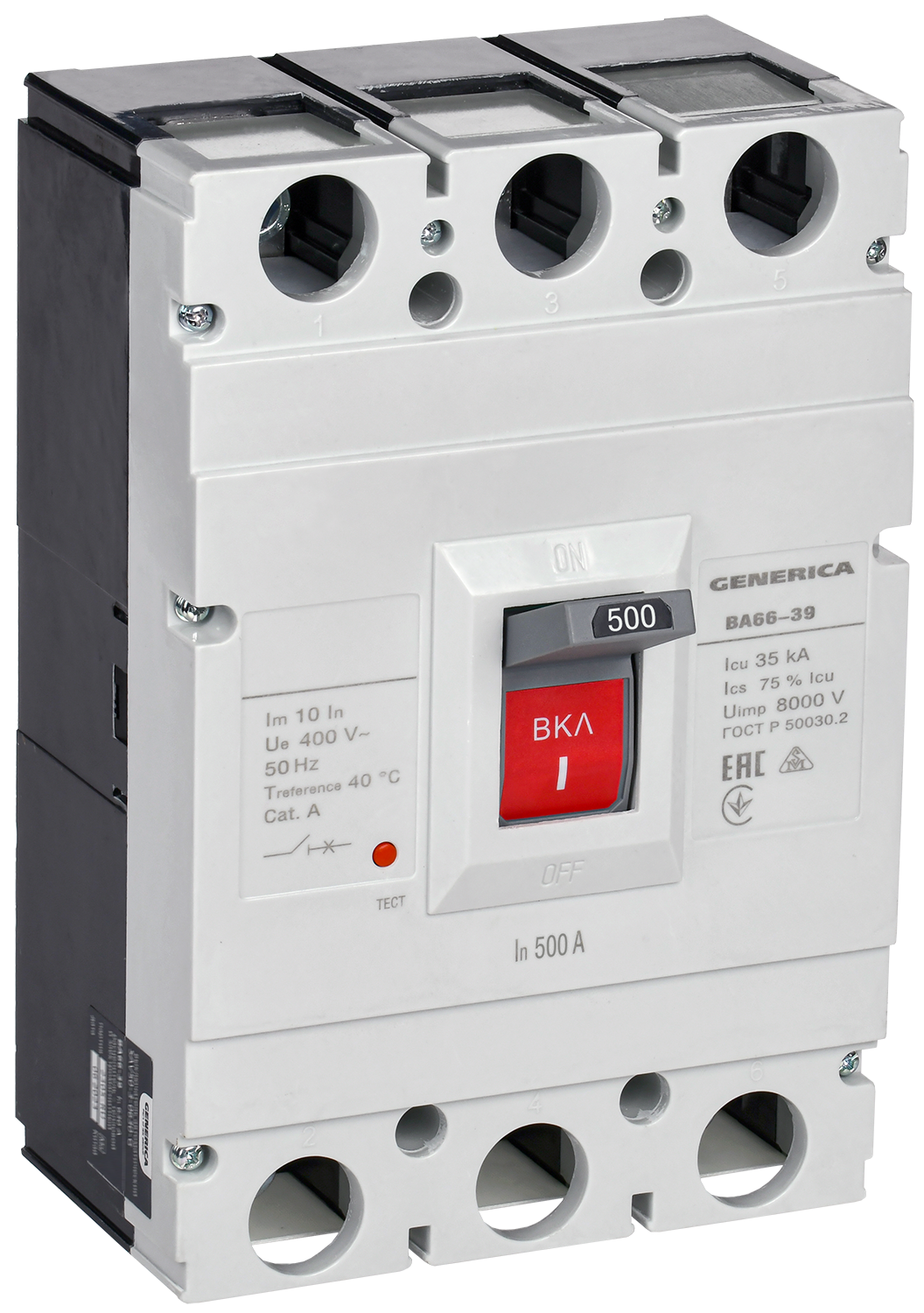 Выключатель автоматический ВА66-39 3Р 500А 35кА GENERICA SAV50-3-0500-G