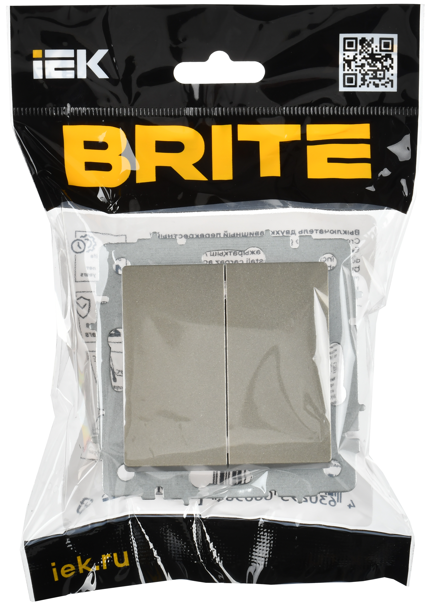 BRITE Выключатель 2-клавишный перекрестный 10А ВС10-2-3-БрШ шампань IEK - Фото 2