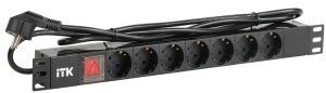 ITK PDU 7 розеток DIN49440 (нем. станд.) с LED выключателем, 1U, шнур 2м вилка DIN49441 (нем. станд.), профиль из ПВХ, черный PH12-7D1-P