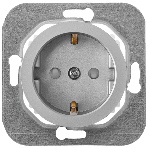 Розетка штепсельная со шторками с заземляющим контактом скрытой установки РС16-1406 серебро
