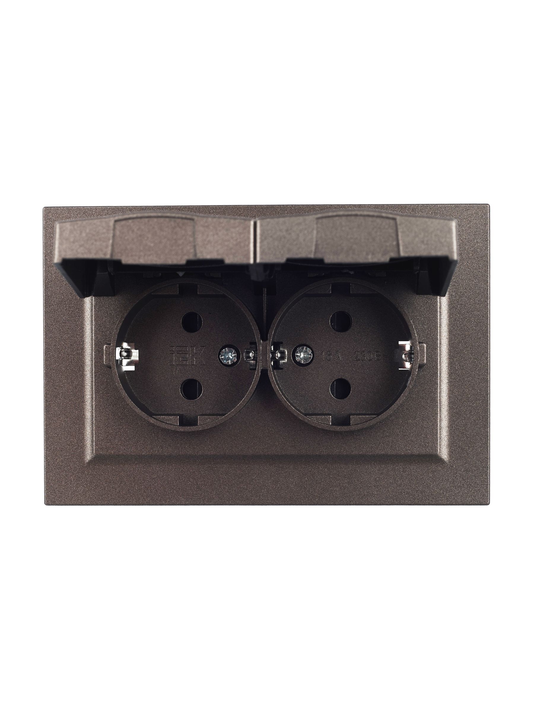 BRITE Розетка 2-местная с заземлением с защитными шторками и крышкой 16А в сборе IP44 РСбш12-3-44-БрТБ темная бронза IEK - Фото 9