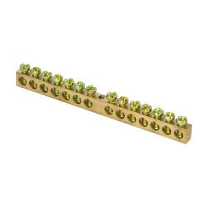 Шина PEN "ноль-земля" (6x9мм) 14 отв. латунь крепеж по центру розн. стикер EKF sn0-63-14-r