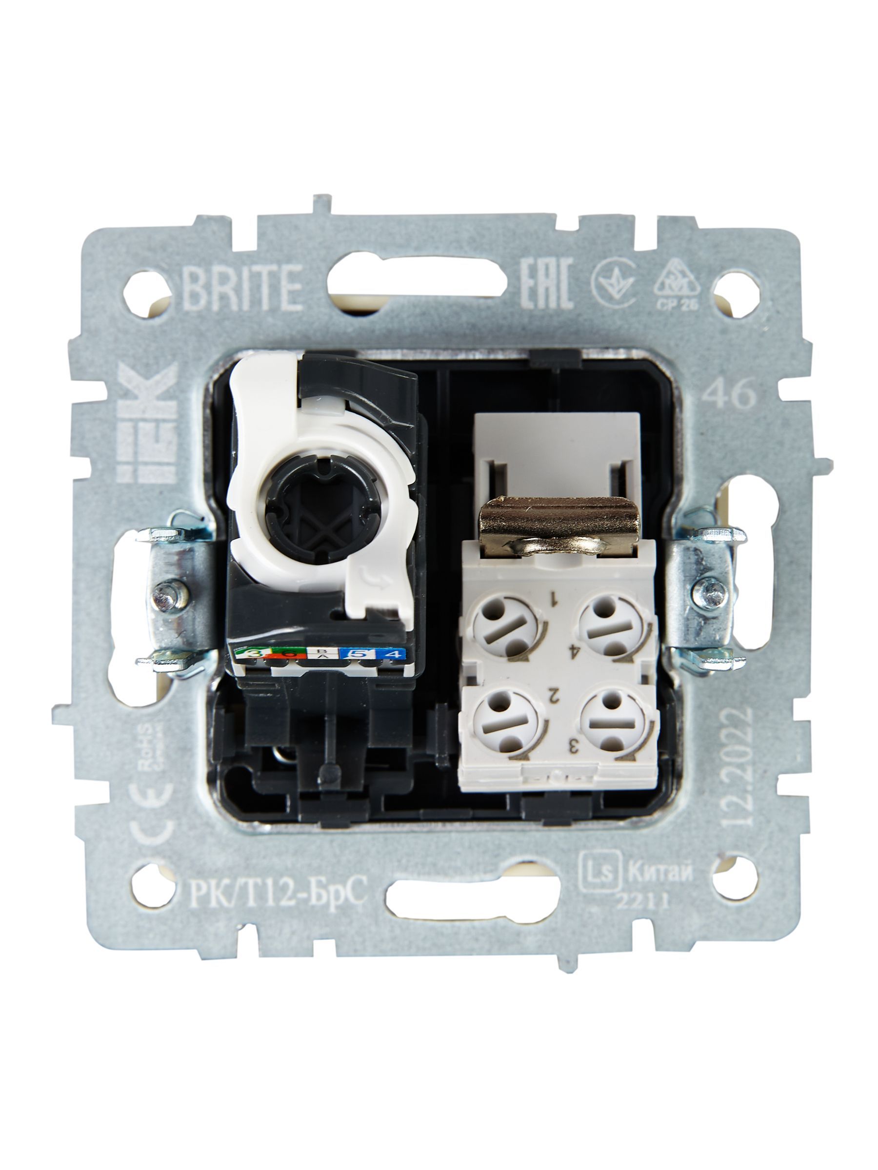 BRITE Розетка двойная RJ11+RJ45 кат.5E РК/Т12-БрС сталь IEK - Фото 6