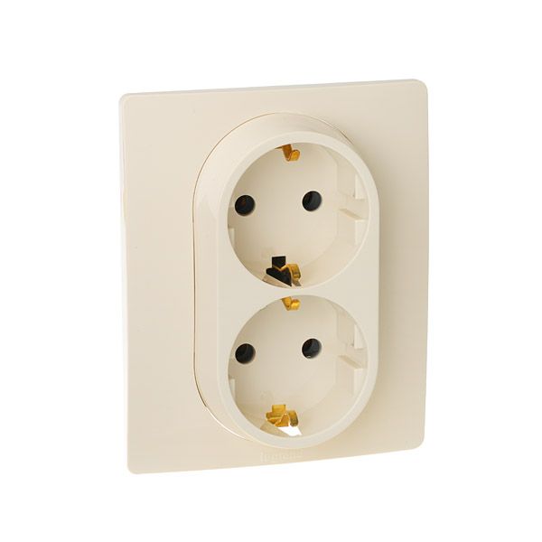 ETIKA Розетка 2-местная с заземлением без защитных шторок 16А в сборе слоновая кость