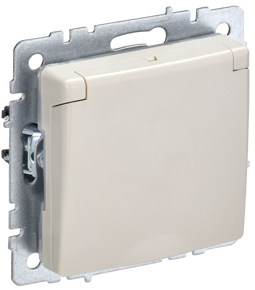 BRITE Розетка 1-местная с заземлением с защитными шторками и крышкой 16А IP20 РСбш10-3-БрКр бежевый IEK BR-R16-16-K10
