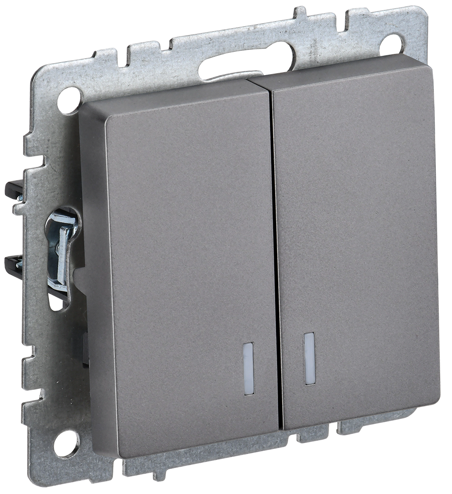 BRITE Выключатель 2-клавишный с индикацией 10А ВС10-2-1-БрС сталь IEK BR-V20-1-10-K46