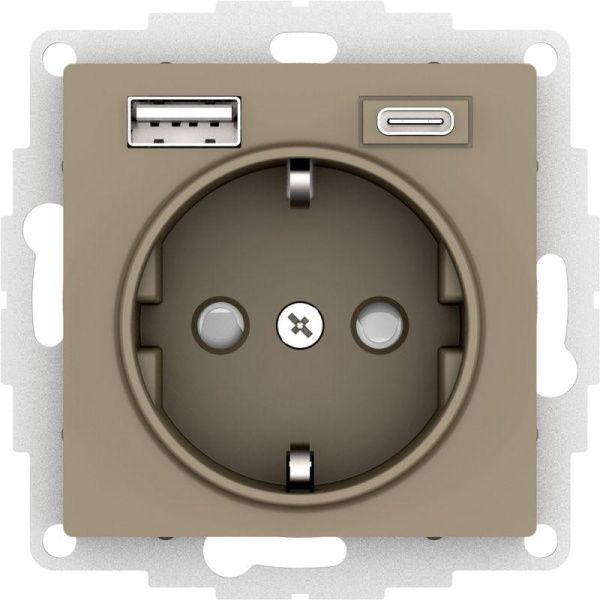 Розетка AtlasDesign 16А с 2-мя заряд. устройствами USB тип A+C 5В/2.4А/3.0А 2х5В/1.5А механизм шампа