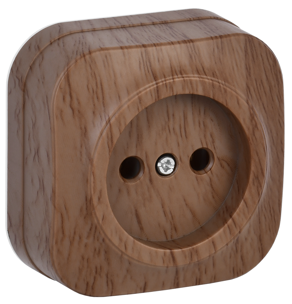 GLORY Розетка 1-местная для открытой установки без заземления без защитных шторок 10А РС20-2-ХД дуб IEK ERH10-K24-10