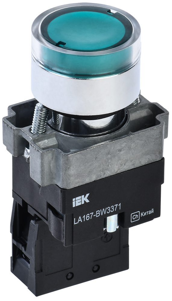 Кнопка управления LA167-BW3371 d=22мм RC 1з с подсветкой зеленая IEK