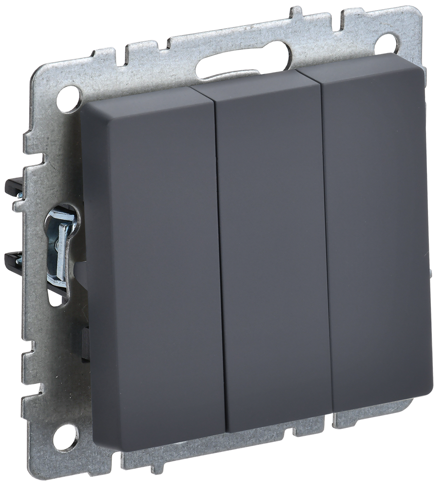 BRITE Выключатель 3-клавишный 10А ВС10-3-0-БрГ графит IEK BR-V30-0-10-K53