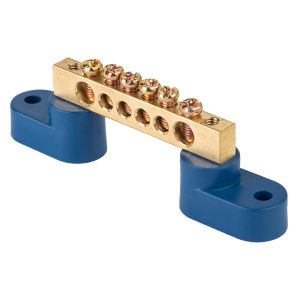 Шина "0" N (6x9мм) 6 отв. латунь 2 синих угловых изолятора EKF sn0-2-63-06