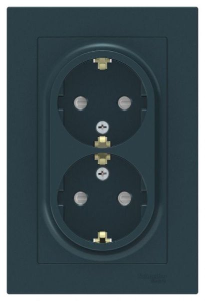 Розетка 2-м СП AtlasDesign 16А IP20 с заземл. защ. шторки в сборе изумруд SE ATN000826