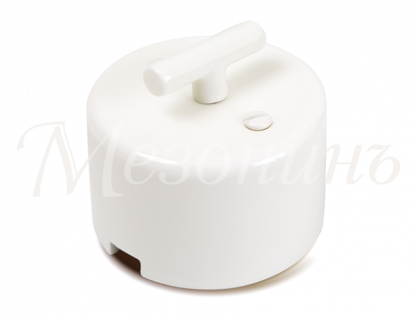 Выключатель ретро проходной фарфоровый поворотный на 2 положения, коллекция "CILINDRO", цвет - белый