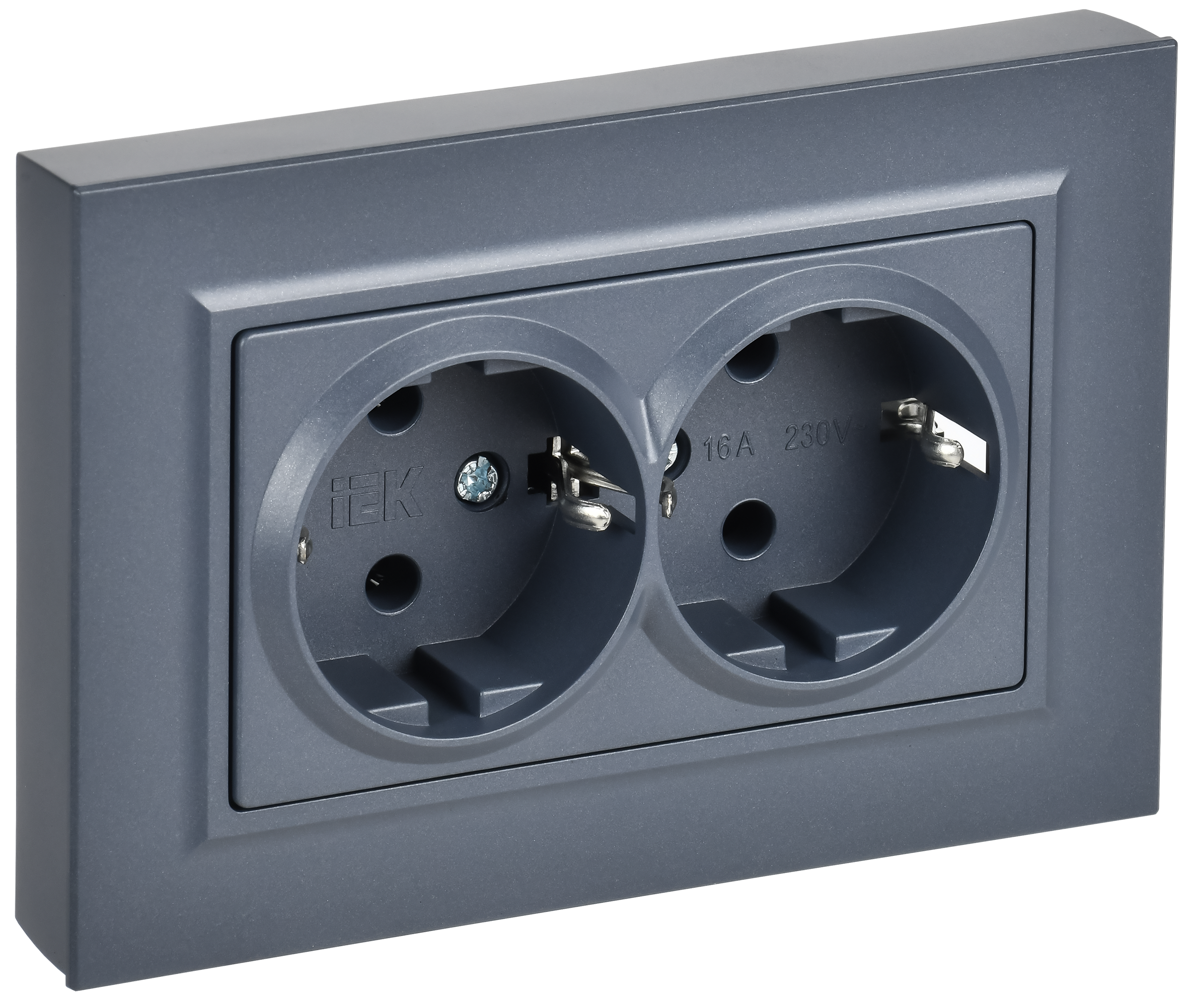 BRITE Розетка 2-местная с заземлением без защитных шторок плоская 16А в сборе РСПл12-3-БрМ маренго IEK BR-R27-16-K35-F