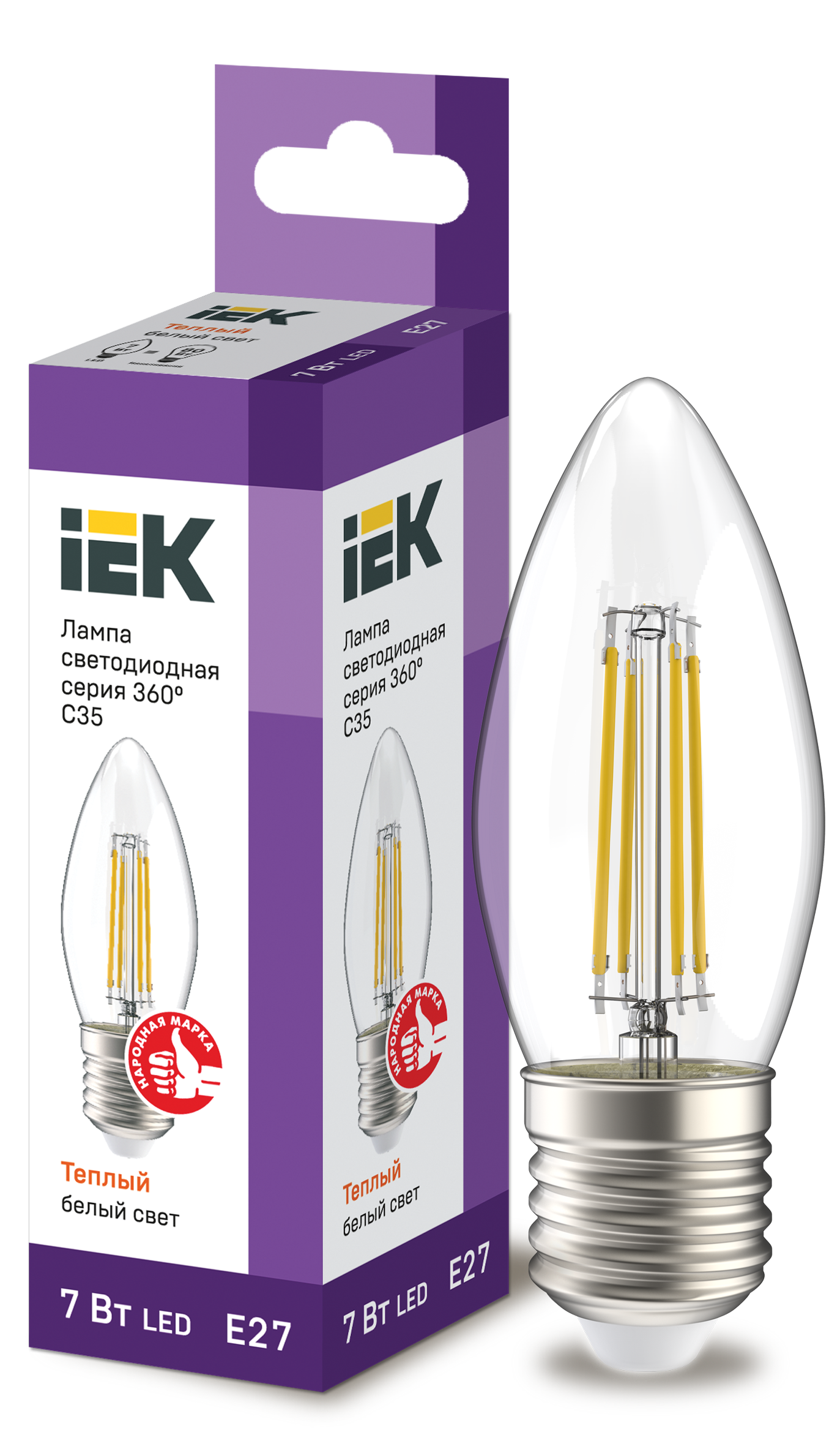 Лампа светодиодная C35 свеча прозрачная 7Вт 230В 3000К E27 серия 360° IEK LLF-C35-7-230-30-E27-CL