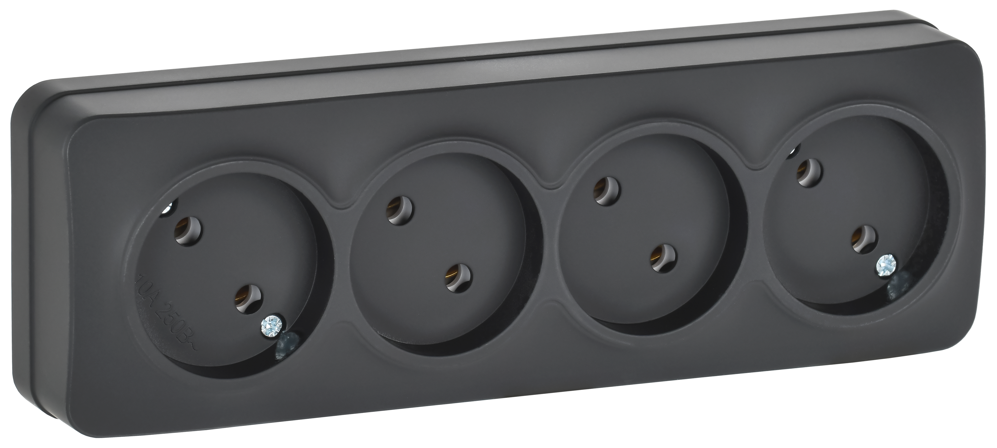 GLORY Розетка 4-местная для открытой установки без заземления без защитных шторок 10А РС24-2-ХЧм черный матовый IEK ERH40-K02M-10