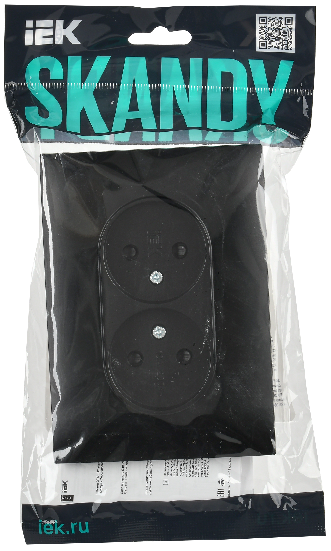 SKANDY Розетка 2-местная без заземления с защитными шторками 10А в сборе SK-R09Bl черный IEK - Фото 2