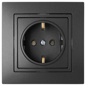 Розетка штепсельная с заземляющим контактом скрытой установки РС16-339 графит 11407BY