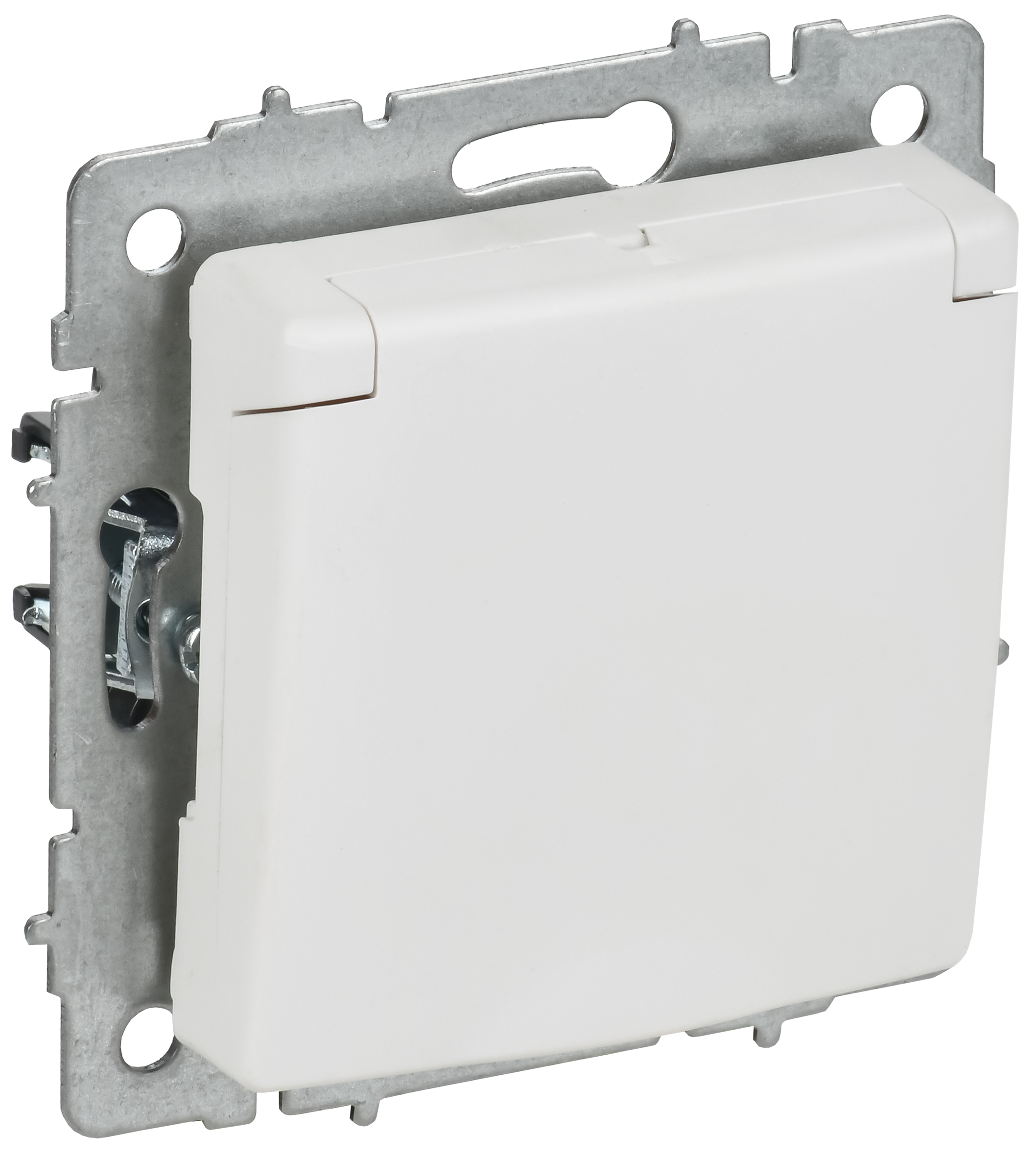 BRITE Розетка 1-местная с заземлением с защитными шторками и крышкой 16А IP20 РСбш10-3-БрАБ арктический белый IEK BR-R16-16-K91