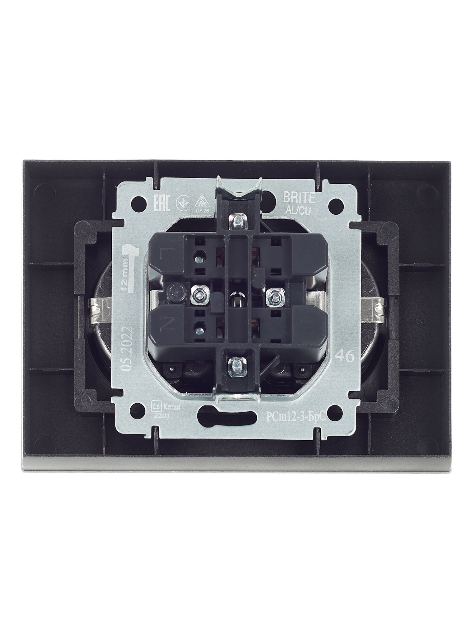 BRITE Розетка 2-местная с заземлением с защитными шторками 16А в сборе РСш12-3-БрС сталь IEK - Фото 4