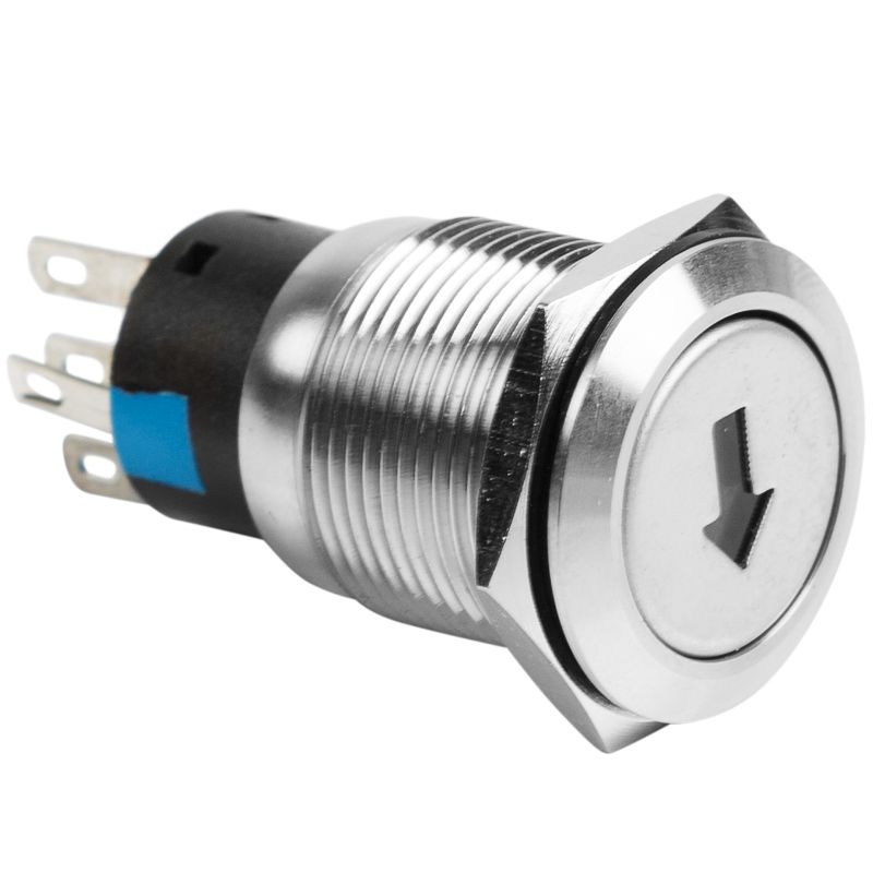 Кнопка  антивандальная Ø19 250В Б/Фикс (5с) OFF-(ON) / ON-(OFF) плоская подсв/зеленая СТРЕЛКА REXANT - Фото 2