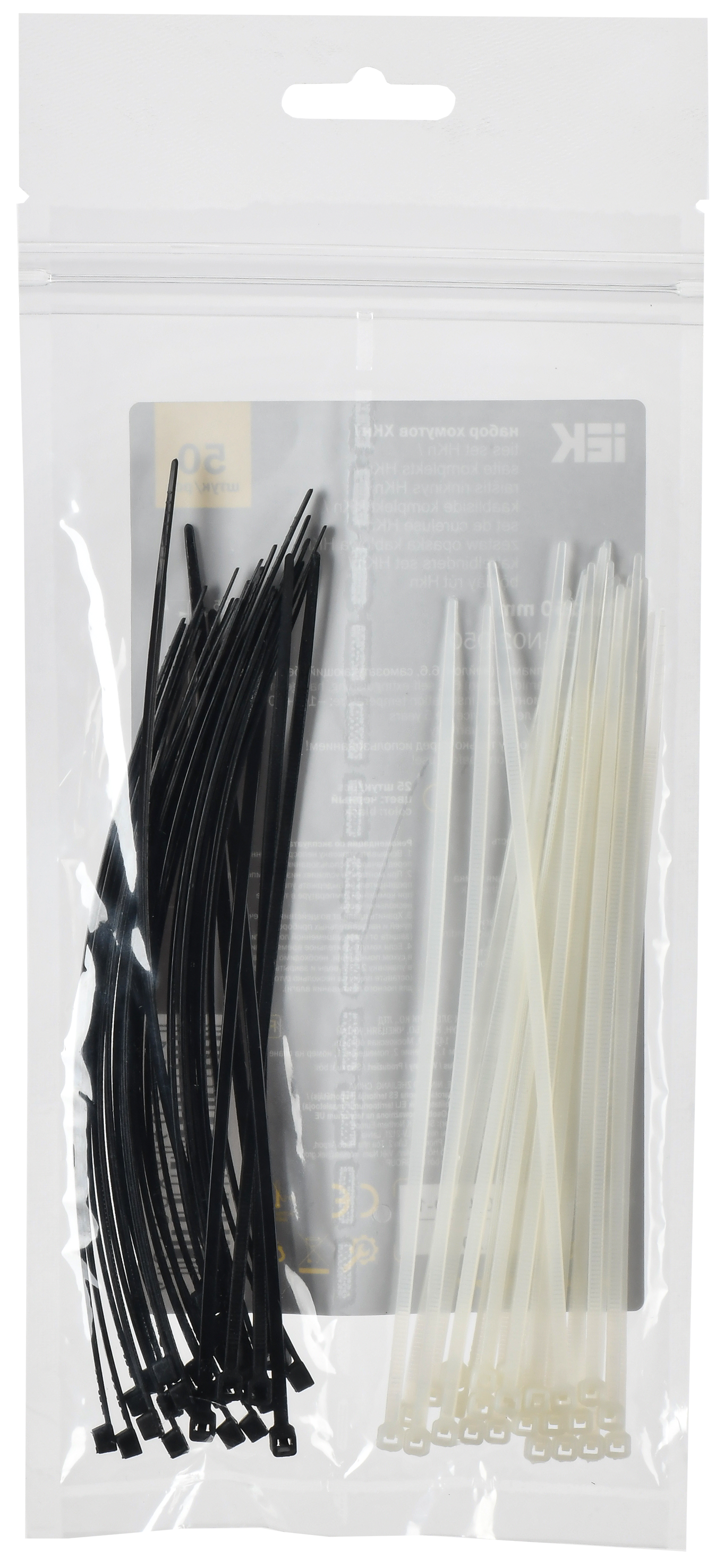 Набор хомутов 2,5х150 (25 белых; 25 черных) (50шт/упак) IEK UNH35-N02-050