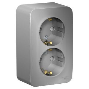 Розетка 2-м ОП Blanca 16А IP20 250В с заземл. защ. шторки алюм. SE BLNRA011203 1210539