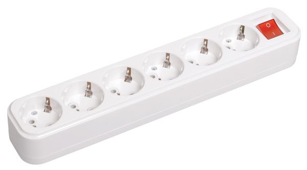 Розетка переносная разборная с заземлением с выключателем К06В 6 мест CLASSIC IEK KYP11-16-06-00-ZK