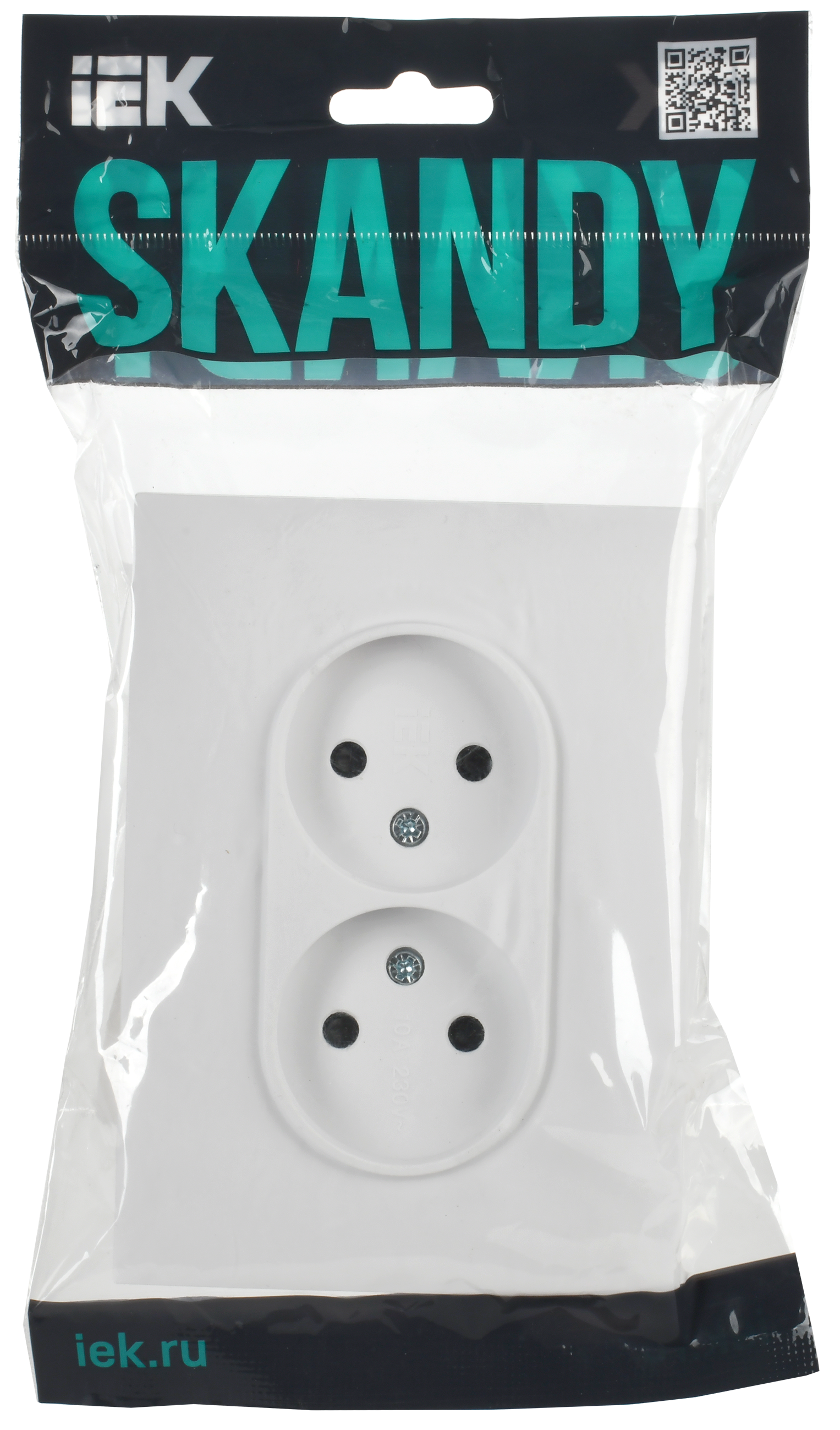 SKANDY Розетка 2-местная без заземления с защитными шторками 10А в сборе SK-R09W арктический белый IEK - Фото 2