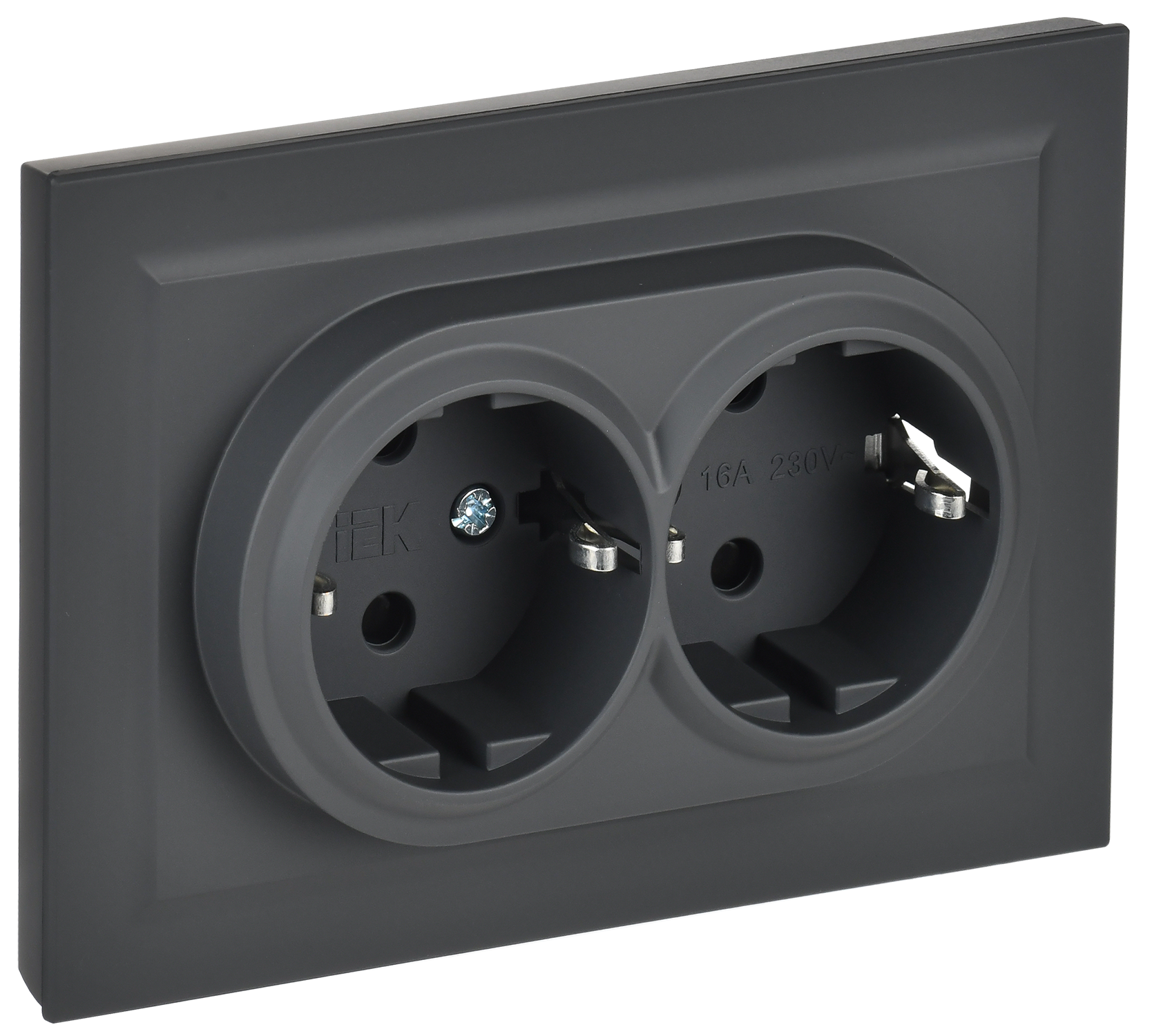 BRITE Розетка 2-местная с заземлением с защитными шторками 16А в сборе РСш12-3-БрГ графит IEK BR-R24-16-K53-F