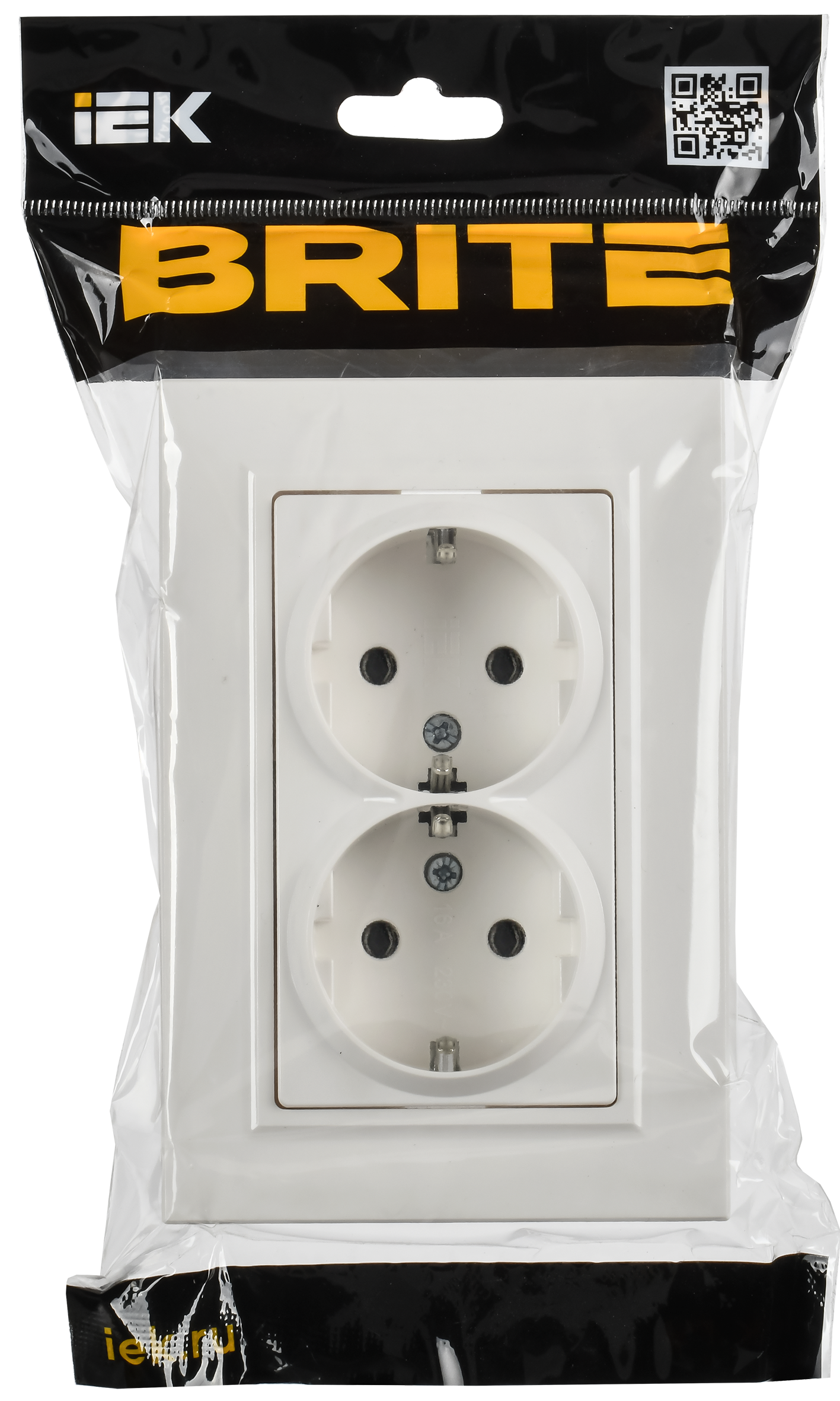 BRITE Розетка 2-местная с заземлением без защитных шторок плоская 16А в сборе РСПл12-3-БрБ белый IEK - Фото 2