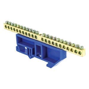 Шина "0" N (6x9мм) 22 отв. латунь синий изолятор на DIN-рейку EKF sn0-63-22-d