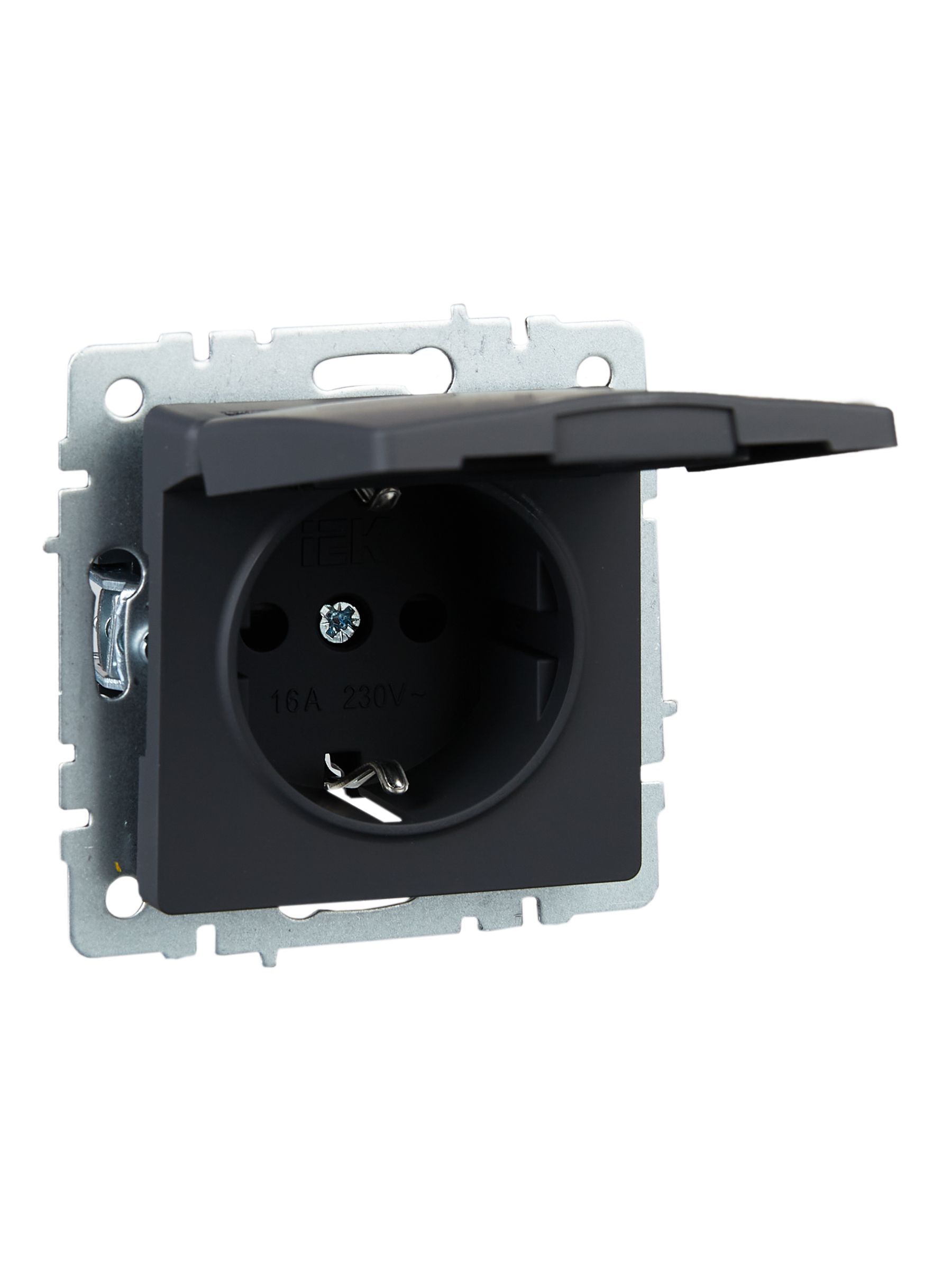 BRITE Розетка 1-местная с заземлением с защитными шторками и крышкой 16А IP20 РСбш10-3-БрГ графит IEK - Фото 7