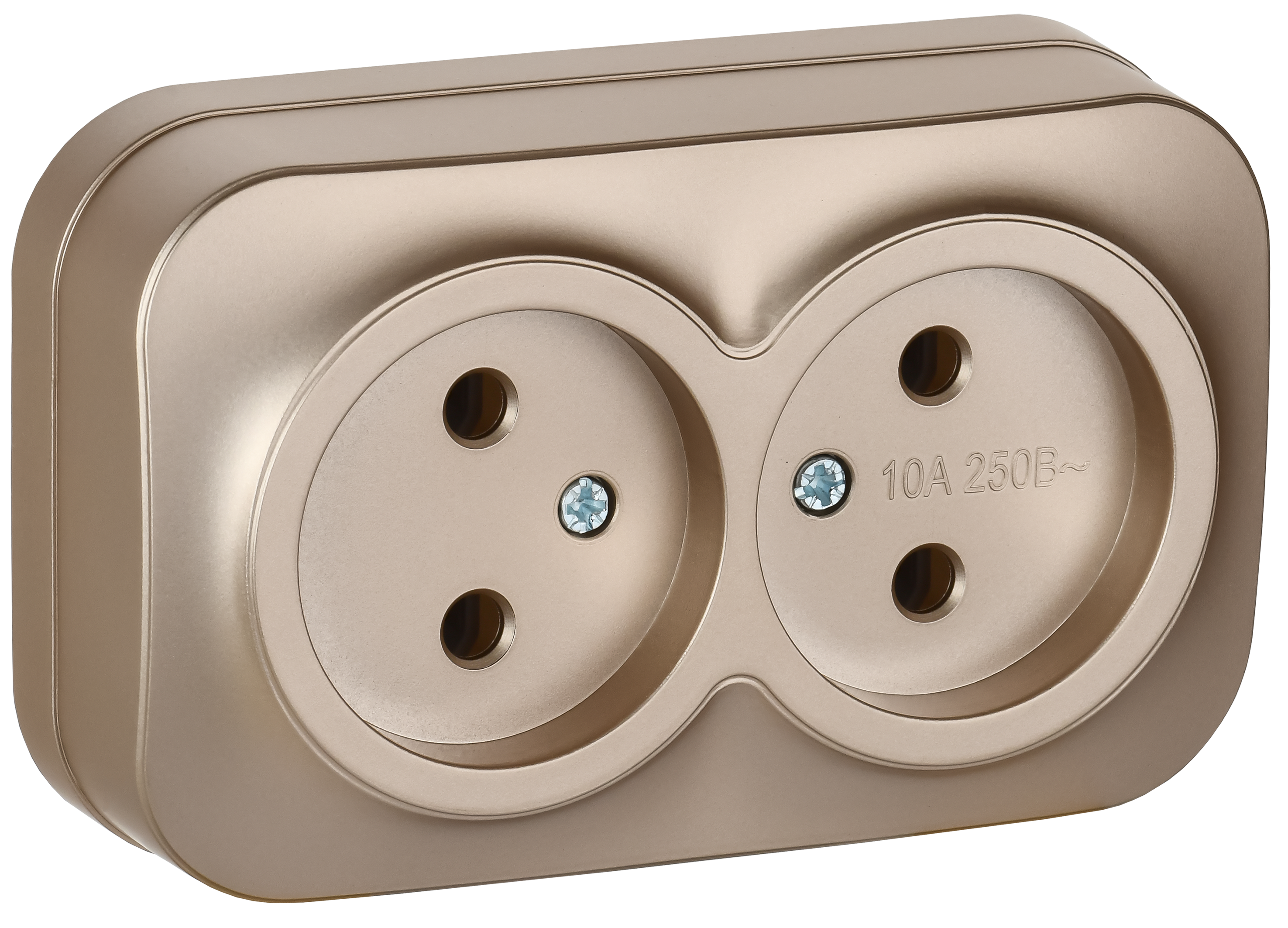 GLORY Розетка 2-местная для открытой установки без заземления без защитных шторок 10А РС22-2-ХШм шампань матовый IEK ERH20-K37M-10
